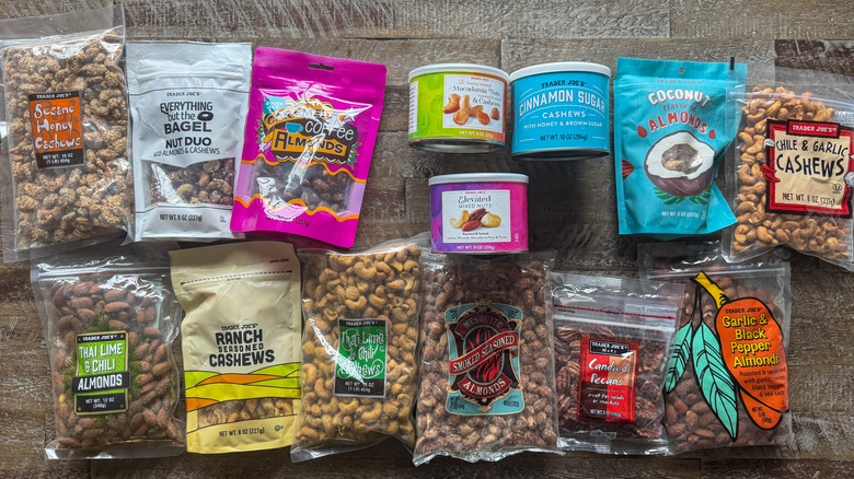 Trader Joe's nuts on brown surface