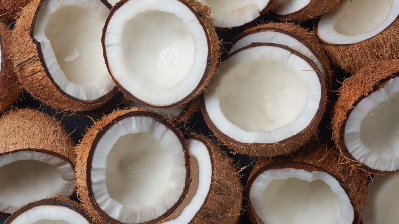 aerial view of sliced coconuts
