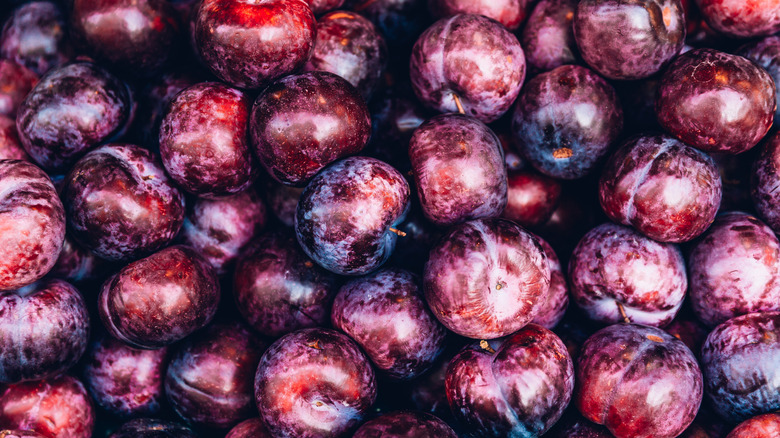 aerial view of red plums