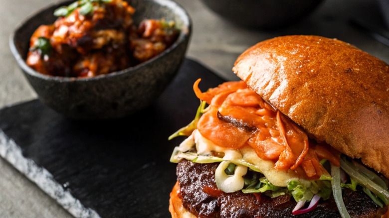 A Korean bulgogi burger on a plate