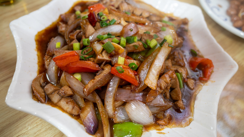stir fry in white dish