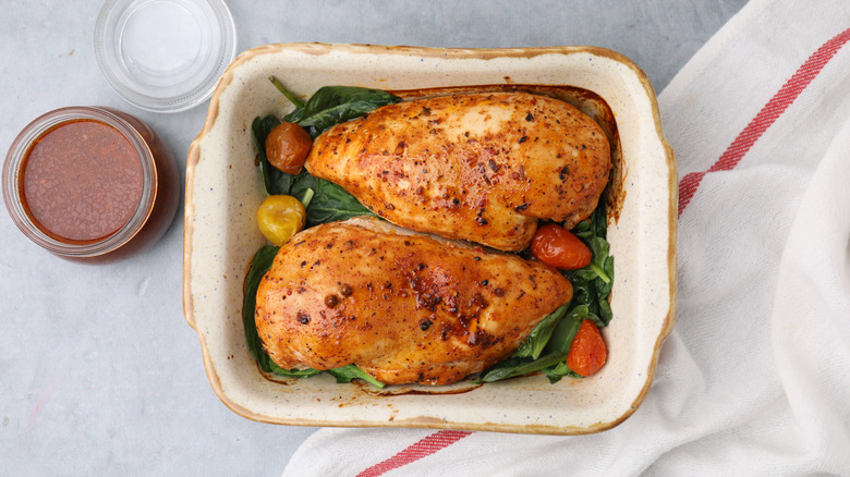 chicken marinating with vegetables