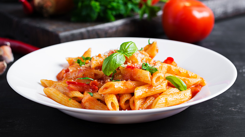 Penne pasta with red sauce