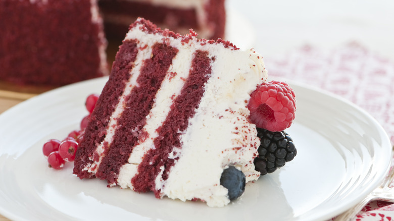 Slice of cake with cream cheese frosting