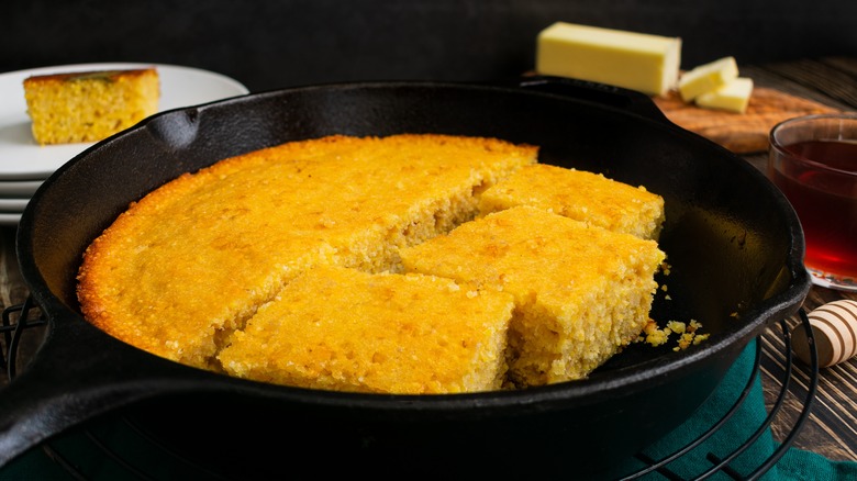 Cornbread in a cast iron skillet