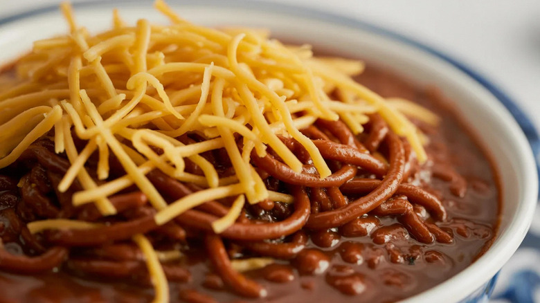 Bowl of chili with cheese