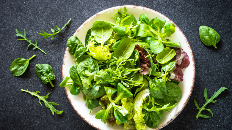 Fresh salad greens on a plate