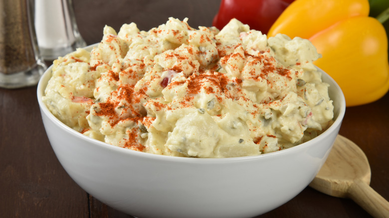 Bowl of potato salad with paprika