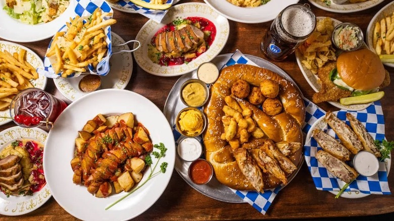 A variety of German dishes on a table at Kegel's Inn