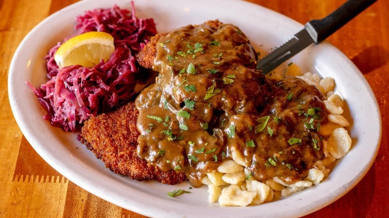 A plate of Jägerschnitzel at Würst Bier Hall