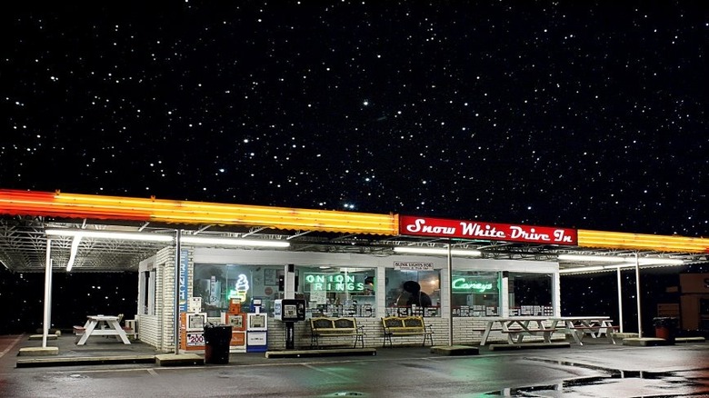 Snow White Drive in at night