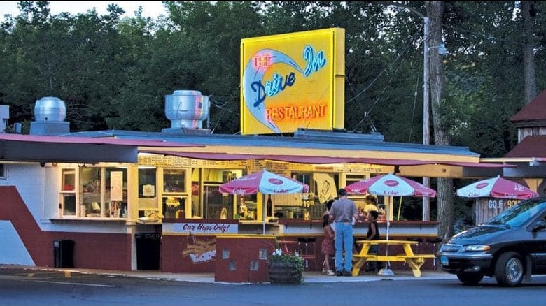 Exterior of The Drive-In as the sun goes down