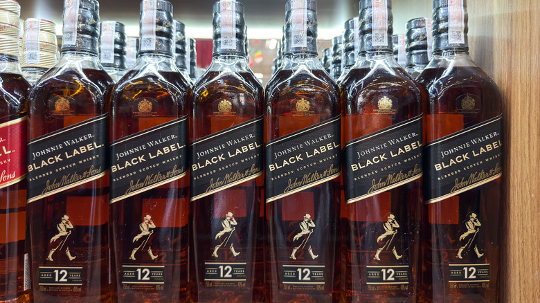 Bottles of Johnnie Walker Black Label on display in a store