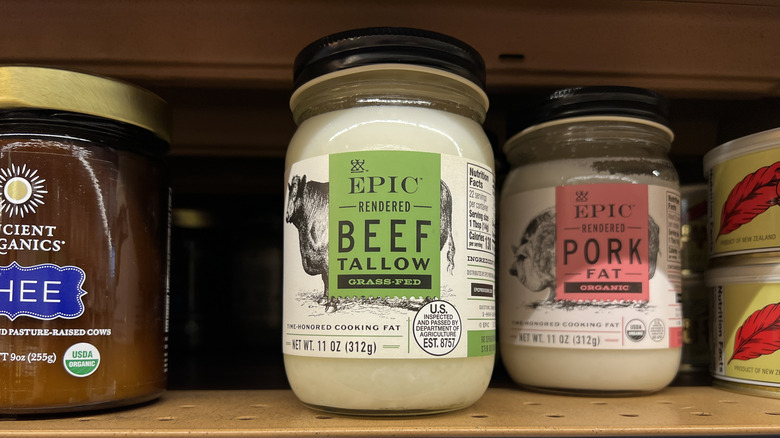 jars of cooking fats with grass-fed beef tallow