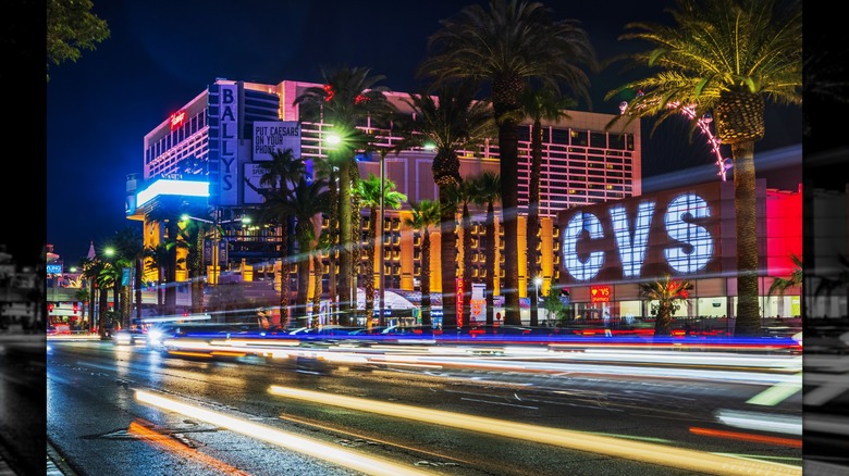 a large CVS is shown across the street of the Las Vegas strip