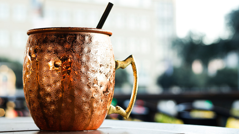 A copper mug for a Moscow mule cocktail