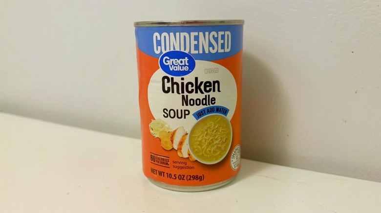 A can of Great Value Chicken Noodle Soup