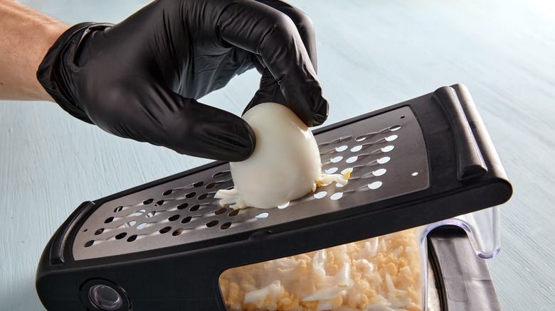 Grating a hard-boiled egg