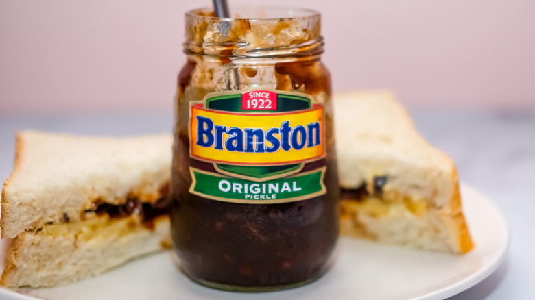 Branston pickle jar & white-bread sandwich