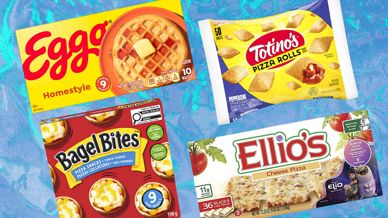 iconic '90s foods on a blue background