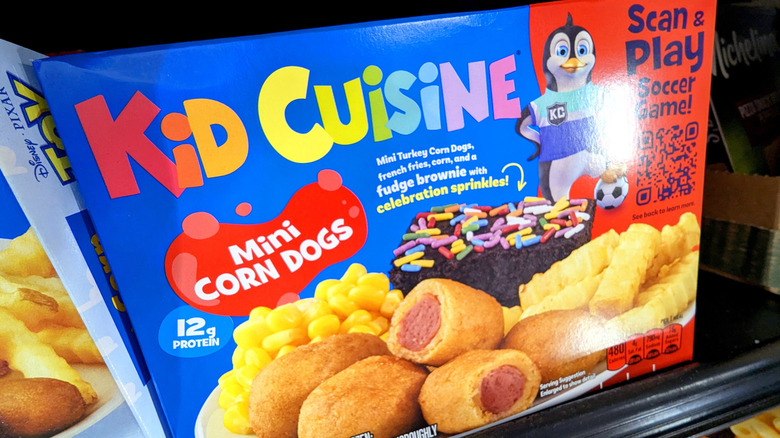 box of Kid Cuisine on a grocery store shelf