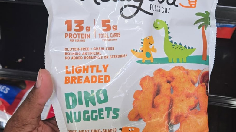 package of dino nuggets at grocery store
