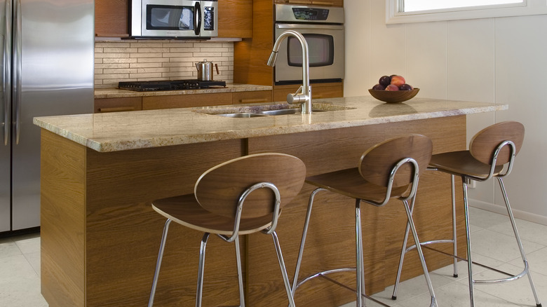 Breakfast bar in mid-century modern kitchen