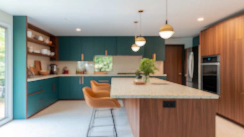 Mid-century modern kitchen with uniquely shaped chairs
