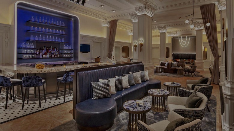 Interior of Blue Bar, including the bar area and seating areas