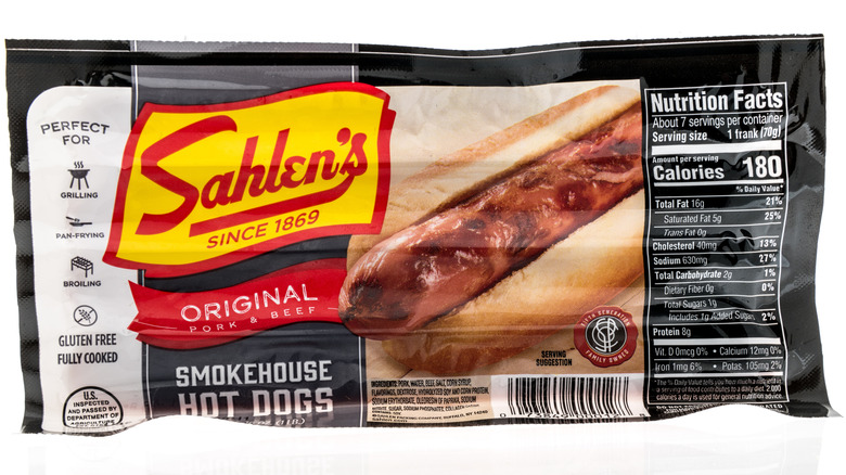 Package of Sahlen's hot dogs