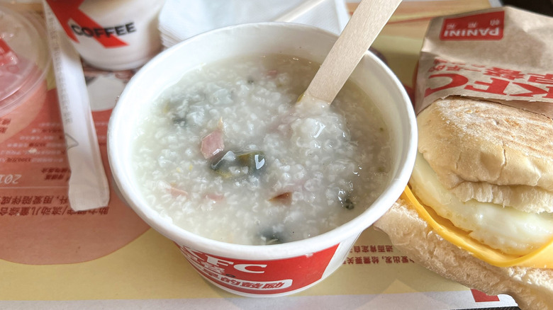 Pork congee with preserved eggs at KFC