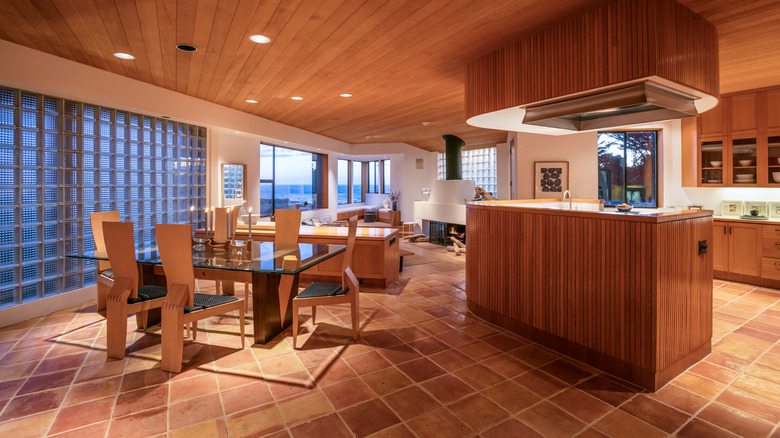 Wood and glass block kitchen with recessed and under cabinet light