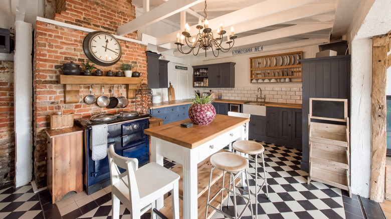 eclectic kitchen with a quirky island