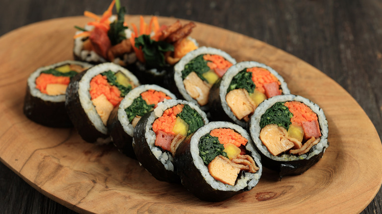 A plate of ham kimbap