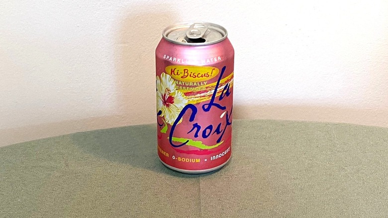 Hi-Biscus La Croix in a can sitting on a table