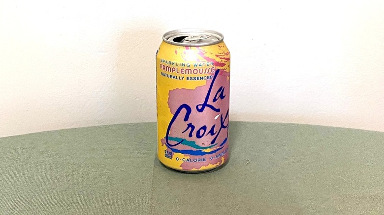 Pamplemousse flavored La Croix water on a table