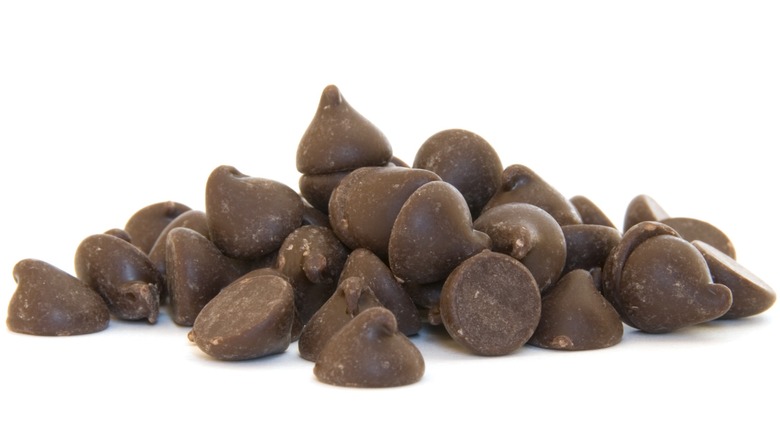 chocolate chips on white background