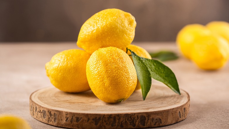 lemons on wood round