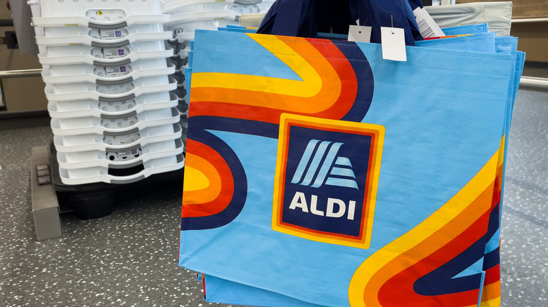 Aldi bags in a grocery store
