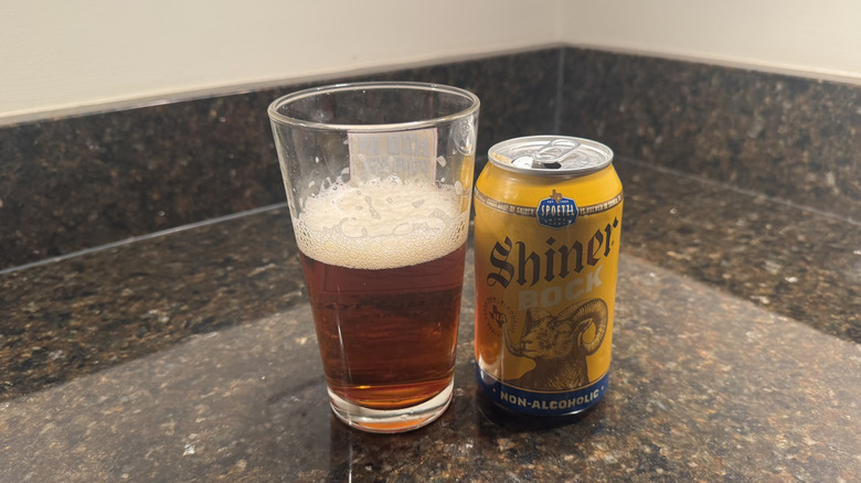 Shiner Bock NA on a counter