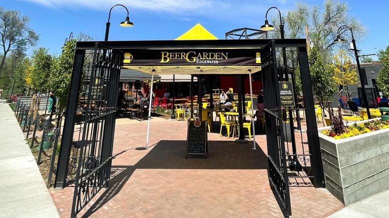 The entrance to the Edgewater Beer Garden in Denver