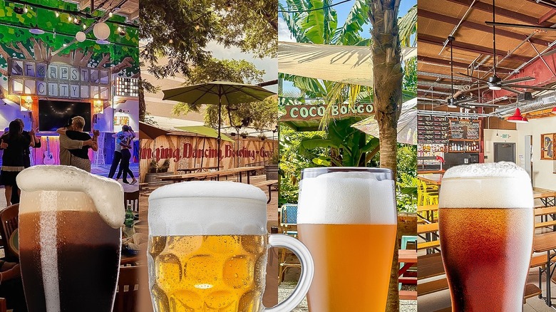 Images of four different beer gardens from left to right