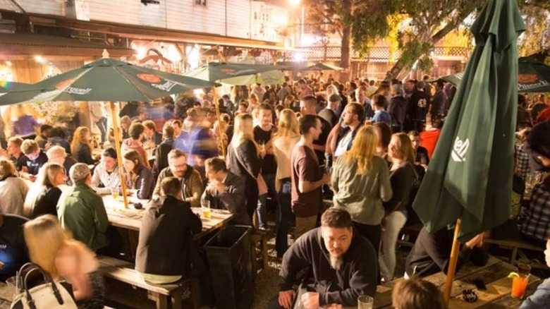 A view of Zeitgeist's crowded beer garden