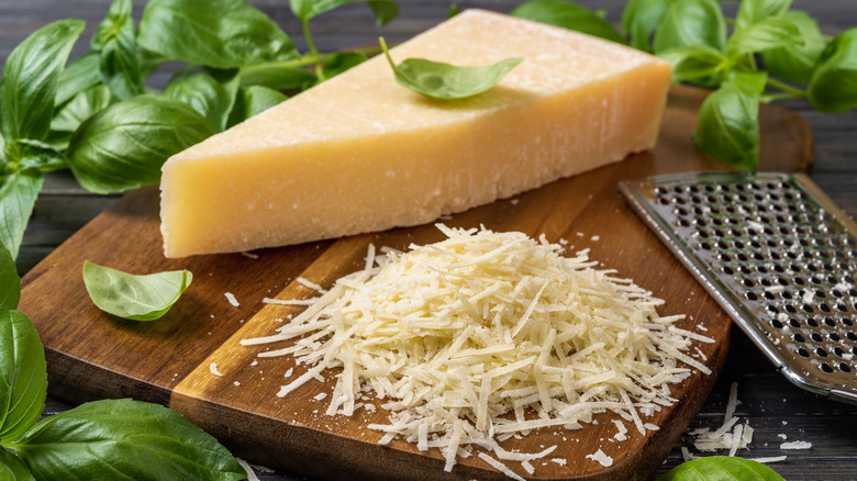 pile of parmesan and basil