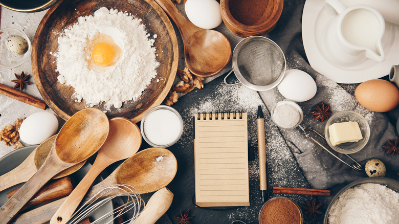 Various baking ingredients on table