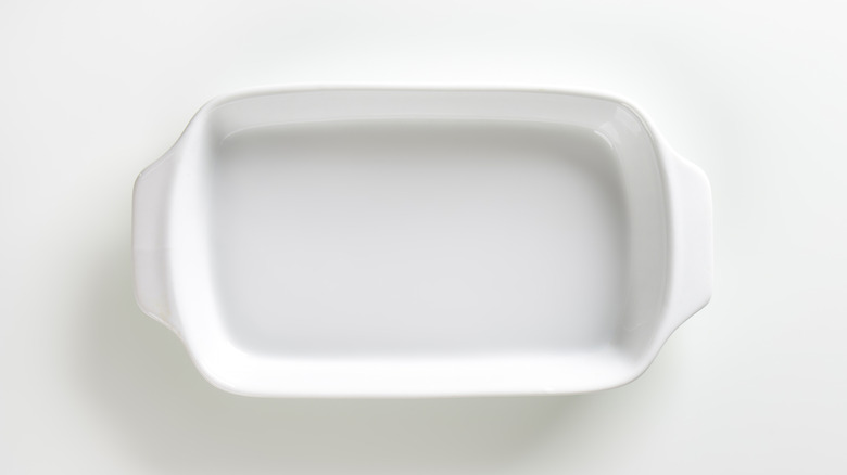 Classic white ceramic casserole baking dish