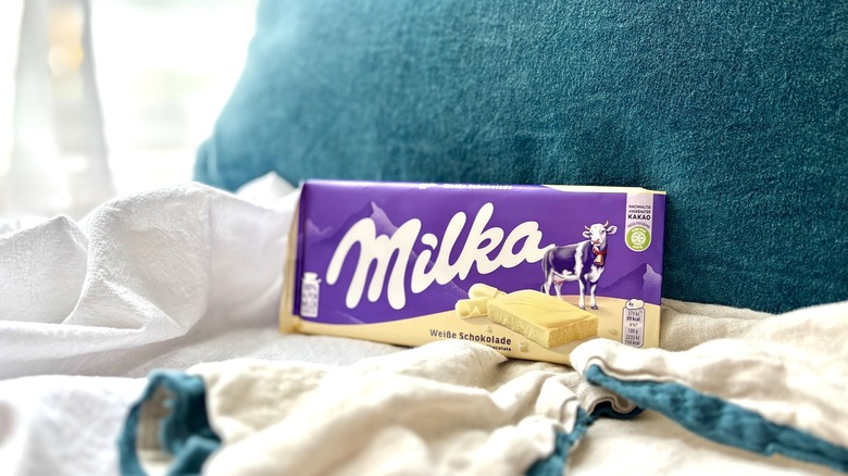 Milka white chocolate bar