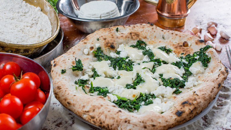 Ricotta cheese on a pizza