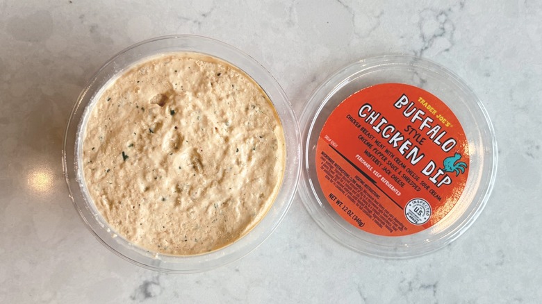 An open container of Trader Joe's Buffalo Chicken Dip