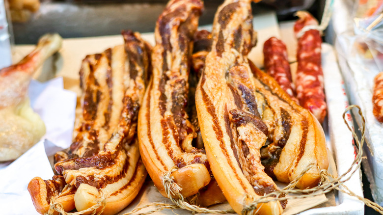 strips of lap yuk (Chinese bacon) in Hong Kong